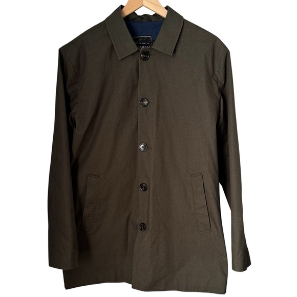 Topman Trench Over Coat Olive w/ Blue lining oversized Men’s Size Medium - Picture 1 of 10